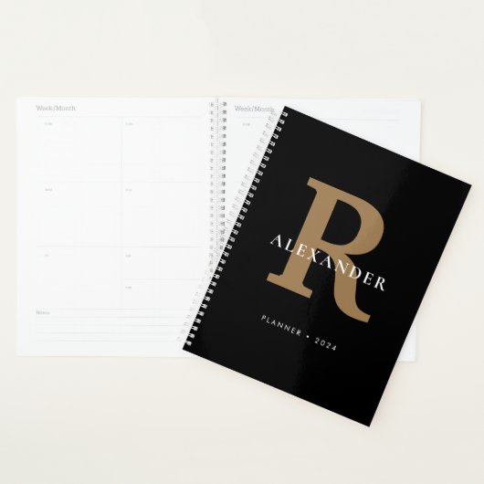 Modern Zwart Goud Vet Monogram Typografie Eenvoudi Planner (Display)