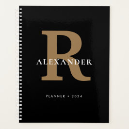 Modern Zwart Goud Vet Monogram Typografie Eenvoudi Planner