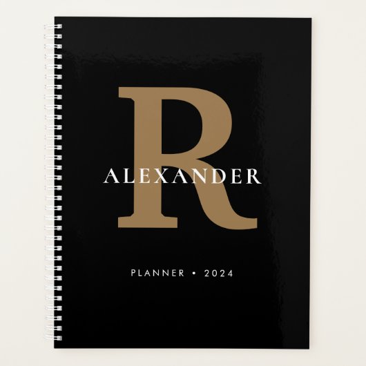 Modern Zwart Goud Vet Monogram Typografie Eenvoudi Planner (Voorkant)