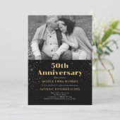 Modern zwart goud vijftigste Jubileum foto Kaart (Staand voorkant)