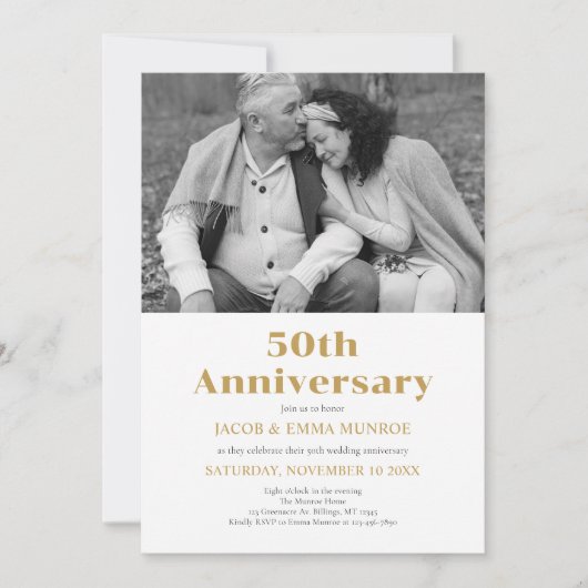 Modern zwart goud vijftigste Jubileum foto Kaart (Voorkant)