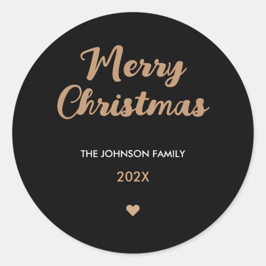 Modern Zwart & Goud Vrolijk Kerstcadeau Sticker (Voorkant)