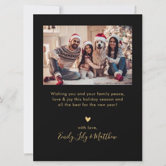 Modern Zwart Goud Warmste Wensen Script 5 Foto Feestdagenkaart (Achterkant)