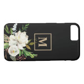 Modern zwart goud Waterverf bloemenmonogram Case-Mate iPhone Case (Achterkant (Horizontaal))