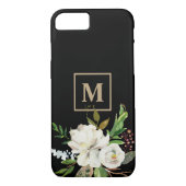 Modern zwart goud Waterverf bloemenmonogram Case-Mate iPhone Case (Achterkant)