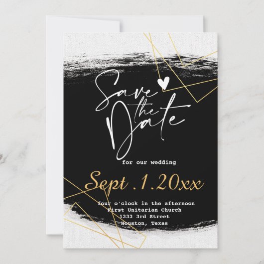 Modern Zwart & Goud Waterverf Geo bewaar de datum Kaart (Voorkant)
