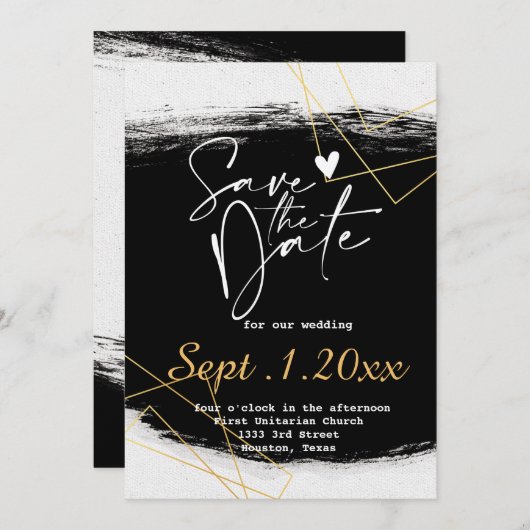 Modern Zwart & Goud Waterverf Geo bewaar de datum Kaart (Voorkant / Achterkant)