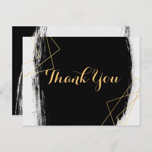 Modern Zwart & Goud Waterverf GeometricDank u Briefkaart (Voorkant / Achterkant)
