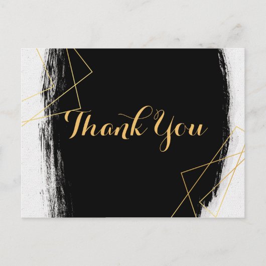 Modern Zwart & Goud Waterverf GeometricDank u Briefkaart (Voorkant)