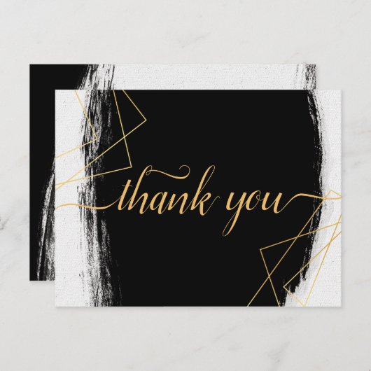 Modern Zwart & Goud Waterverf GeometricDank u Briefkaart (Voorkant / Achterkant)