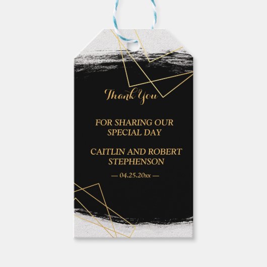 Modern Zwart & Goud Waterverf Geometrisch dank u Cadeaulabel (Voorkant)