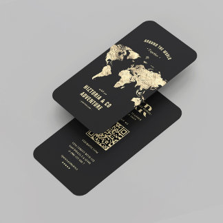 Modern Zwart Goud Wereldkaart Reisplanner Visitekaartje