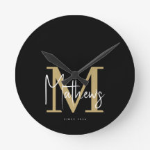 Modern Zwart Goud Wit Monogram Familienaam