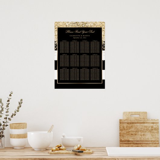 Modern Zwart Goud Wit Trouwstoel Grafiek 12 Poster (Keuken)