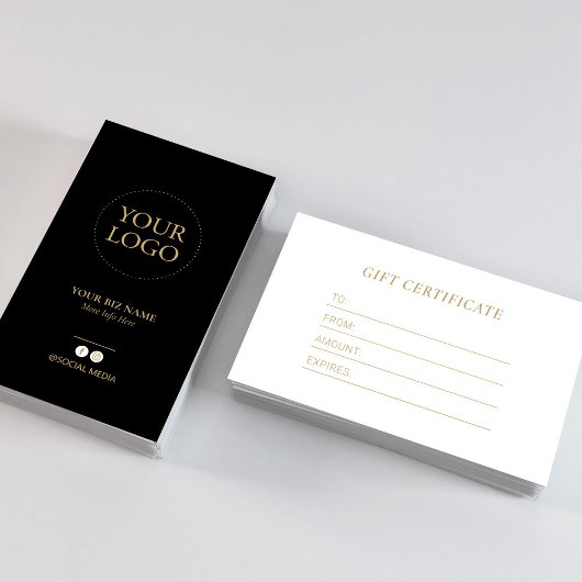 Modern Zwart & Goud Zakelijk Logo Cadeaubon Visitekaartje
