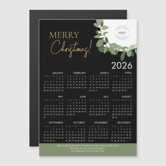 Modern Zwart & Goud Zalig Kerstfeest 2026 Kalender (Voorkant / Achterkant)