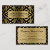 Modern zwart & goud zebra strepen patroon visitekaartje (Voorkant / Achterkant)
