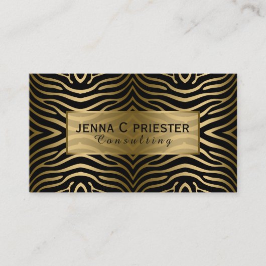 Modern zwart & goud zebra strepen patroon visitekaartje (Voorkant)