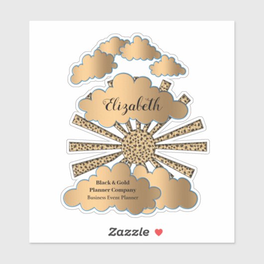 Modern Zwart Goud Zon Business Personaliseren Sticker (Vel)
