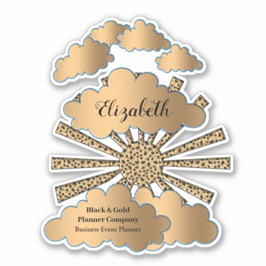 Modern Zwart Goud Zon Business Personaliseren Sticker (Voorkant)