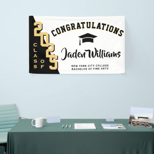 Modern Zwart Gouden Afstuderen Klasse van 2025 Par Spandoek (Beurs)