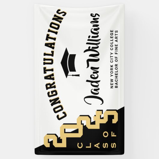 Modern Zwart Gouden Afstuderen Klasse van 2025 Par Spandoek (Verticaal)