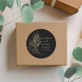 Modern zwart gouden blad bruiloft monogram ronde sticker