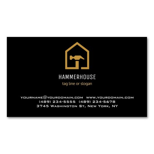 Modern Zwart & Gouden Bouw Magnetisch Visitekaartje (Voorkant)