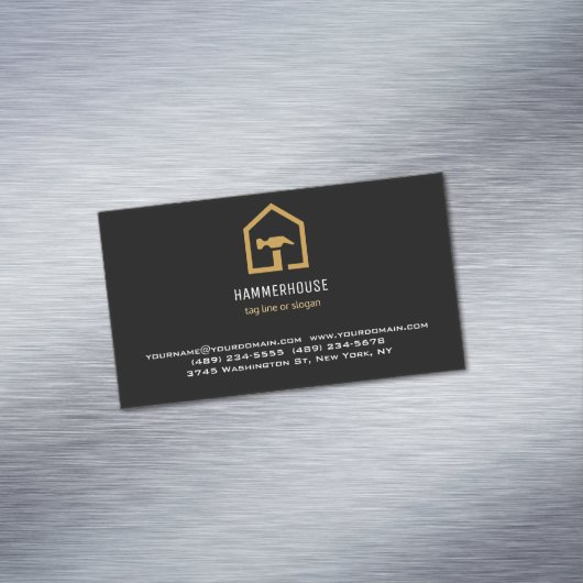 Modern Zwart & Gouden Bouw Magnetisch Visitekaartje (Voorbeeld)