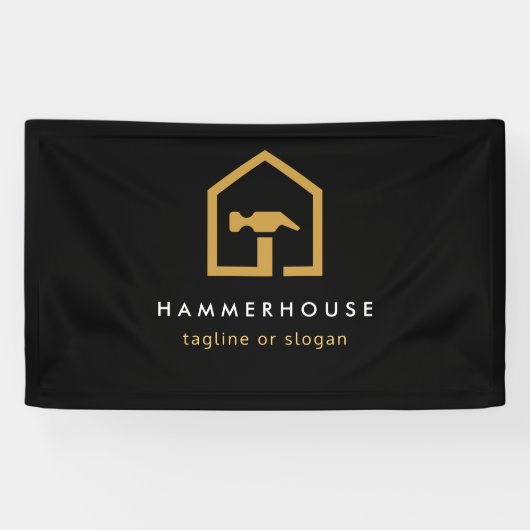 Modern Zwart & Gouden Bouw Spandoek (Horizontaal)