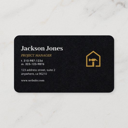 Modern Zwart & Gouden Bouw Visitekaartje (Achterkant)