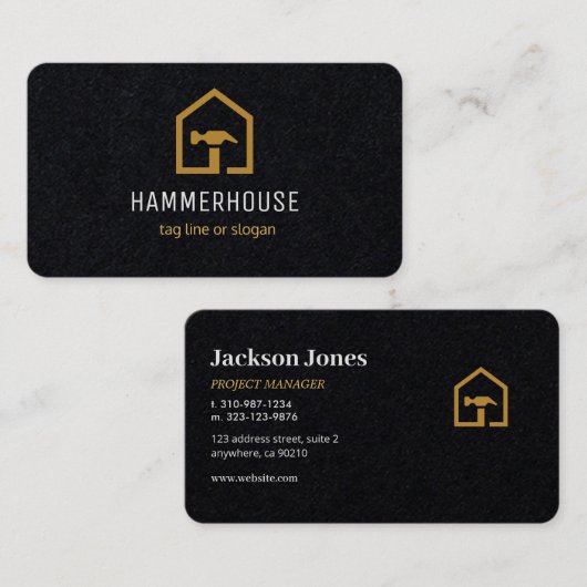 Modern Zwart & Gouden Bouw Visitekaartje (Voorkant / Achterkant)