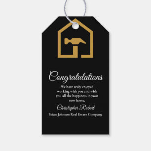 Modern zwart & gouden bouwgebouw cadeaulabel