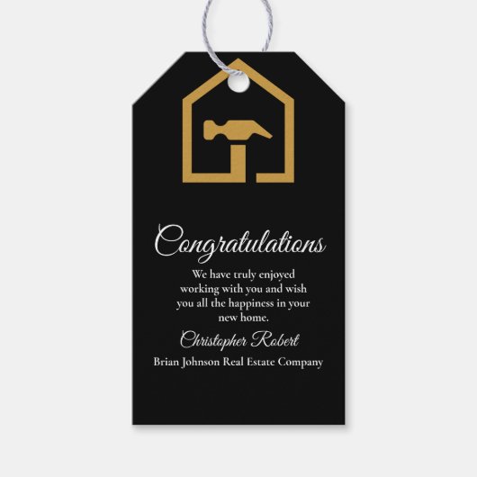 Modern zwart & gouden bouwgebouw cadeaulabel (Voorkant)