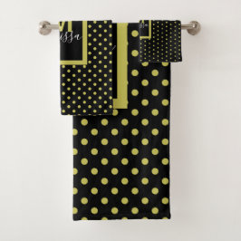Modern zwart-gouden cirkelpatroon monogram bad handdoek