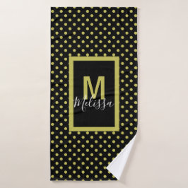 Modern zwart-gouden cirkelpatroon monogram bad handdoek