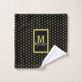 Modern zwart-gouden cirkelpatroon monogram bad handdoek (Wasdoekje)