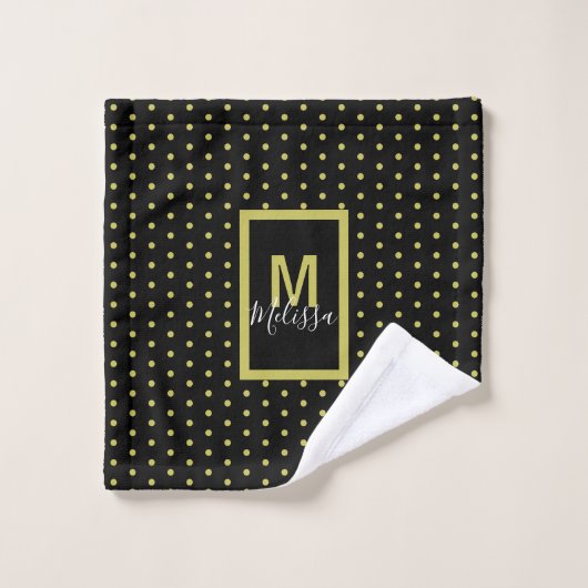 Modern zwart-gouden cirkelpatroon monogram bad handdoek (Wasdoekje)