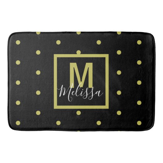 Modern zwart-gouden cirkelpatroon monogram badmat (Voorkant)