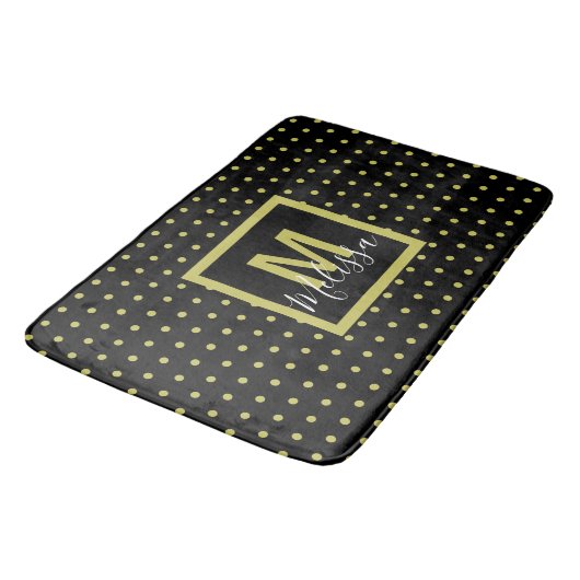 Modern zwart-gouden cirkelpatroon monogram badmat (Gekanteld)