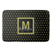 Modern zwart-gouden cirkelpatroon monogram badmat (Voorkant)