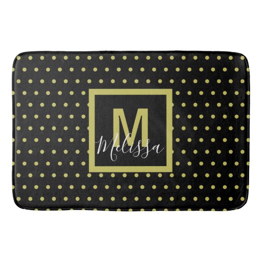 Modern zwart-gouden cirkelpatroon monogram badmat (Voorkant)