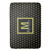 Modern zwart-gouden cirkelpatroon monogram badmat (Voorkant Verticaal)