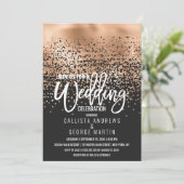 Modern Zwart Gouden Folie Confetti Ombre Wedding Kaart (Staand voorkant)