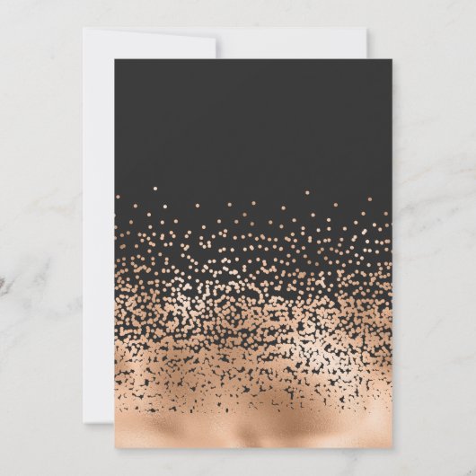 Modern Zwart Gouden Folie Confetti Ombre Wedding Kaart (Achterkant)