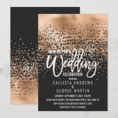 Modern Zwart Gouden Folie Confetti Ombre Wedding Kaart (Voorkant / Achterkant)