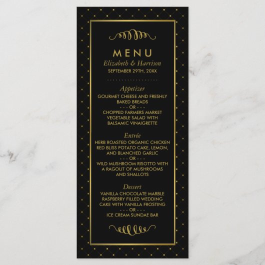 Modern Zwart & Gouden Folie Effect Bruiloft Menu (Voorkant)