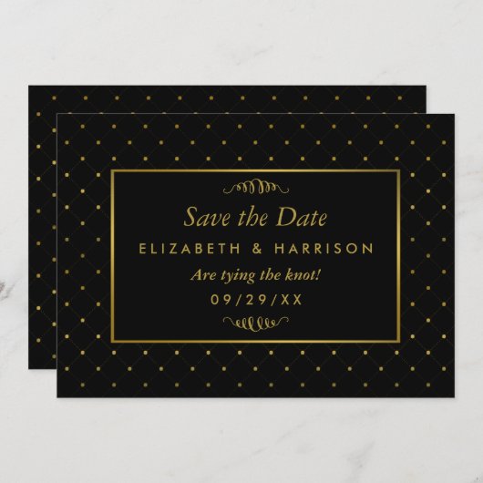 Modern zwart & gouden folie effect save the date (Voorkant / Achterkant)