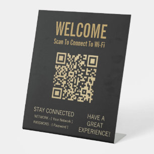 Modern Zwart Gouden Gast Wi-Fi Scan om QR te ver Reclamebord Met Voetstuk