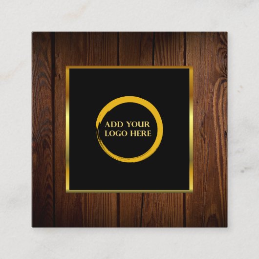 Modern zwart gouden houtpatroon voeg je logo toe vierkante visitekaartje (Voorkant)